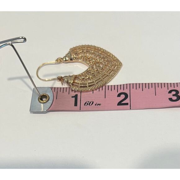 Vintage Antique 2 inch Intricate Design Bohemian Indian Brass Pierced Earrings - Picture 3 of 4